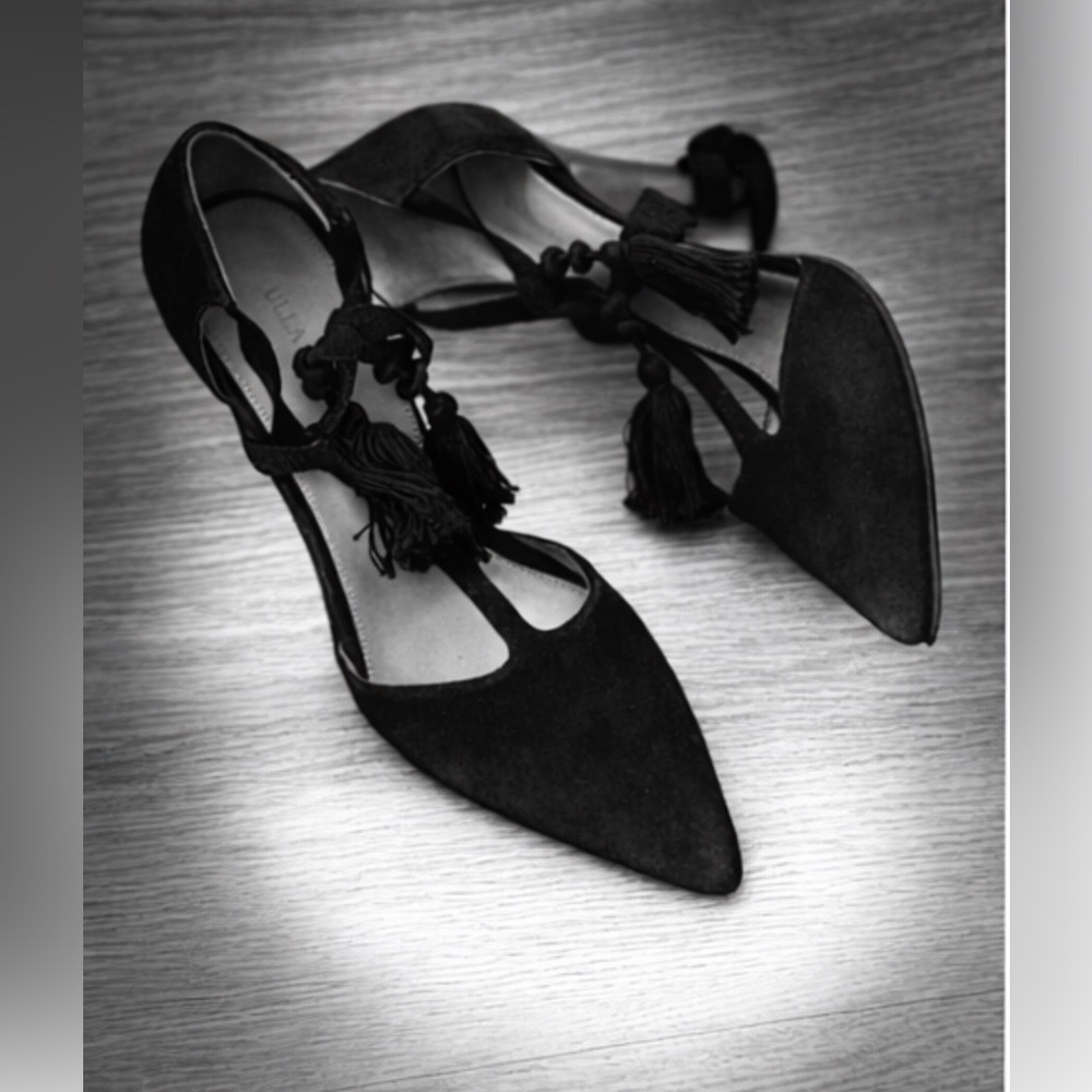 Ulla Johnson Tassel T-Strap Pumps Black Suede Heels Size 10 IT 40 Designer - Picture 10 of 10
